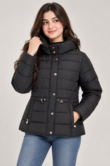 George Women Black Hooded Puffer Jacket