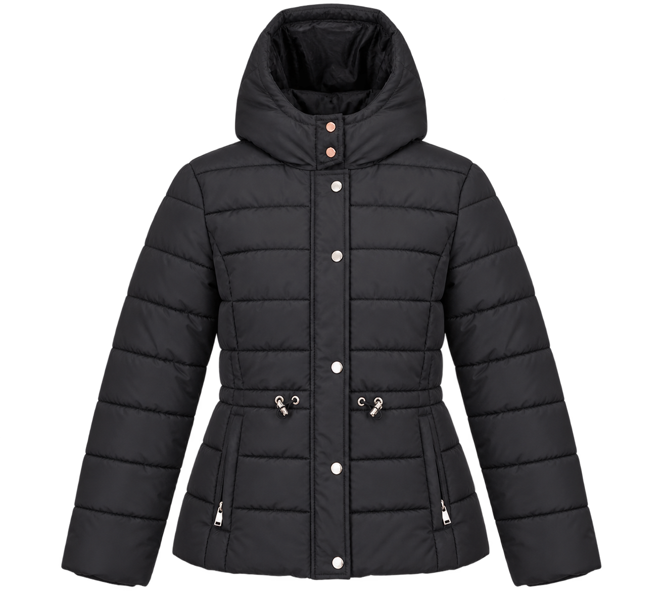 George Women’s Black Hooded Puffer Jacket in UK Size XL. Stylish quilted winter coat with warm padding, practical hood and classic black finish.