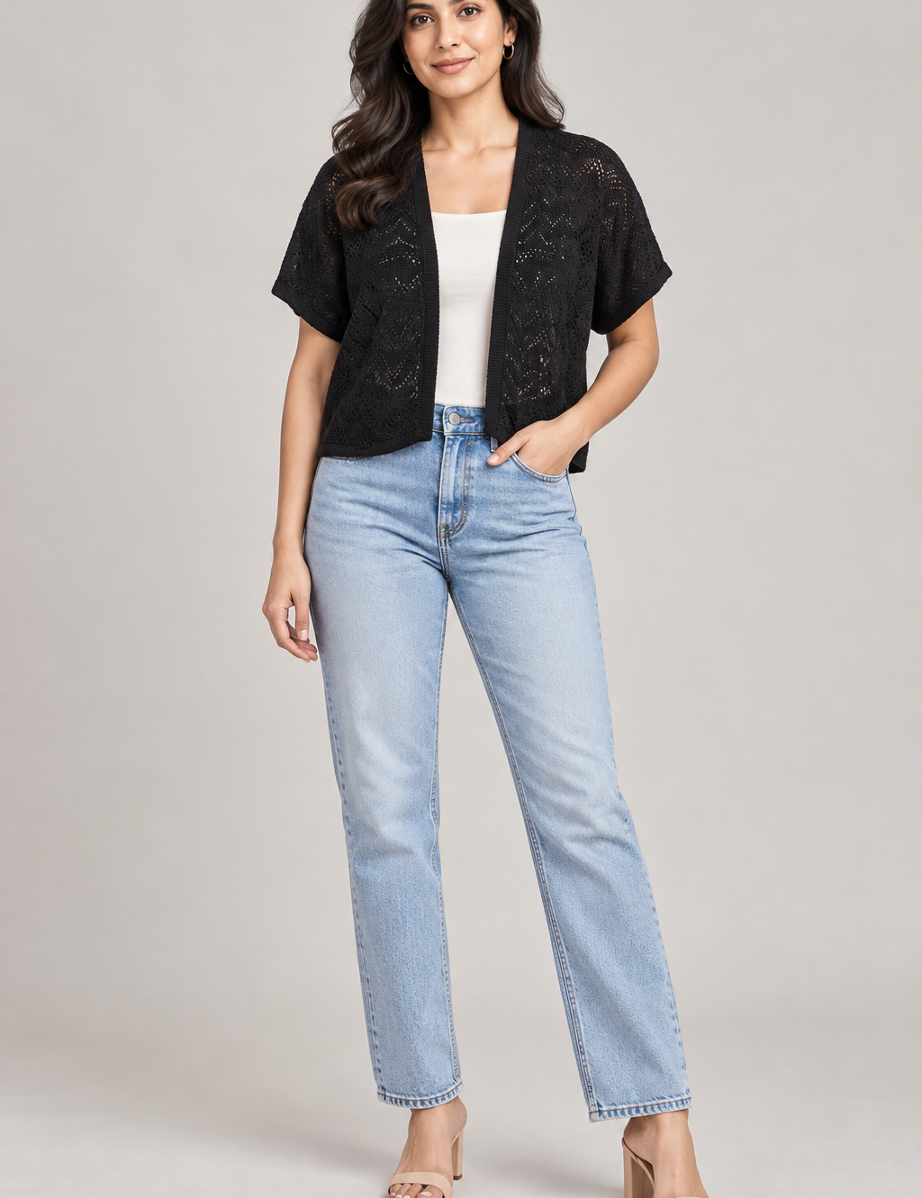  George Women’s Black Open Knit Short Sleeve Cardigan in UK Size 14. Lightweight, stylish and perfect for everyday layering. Available at UK Customer Returns.