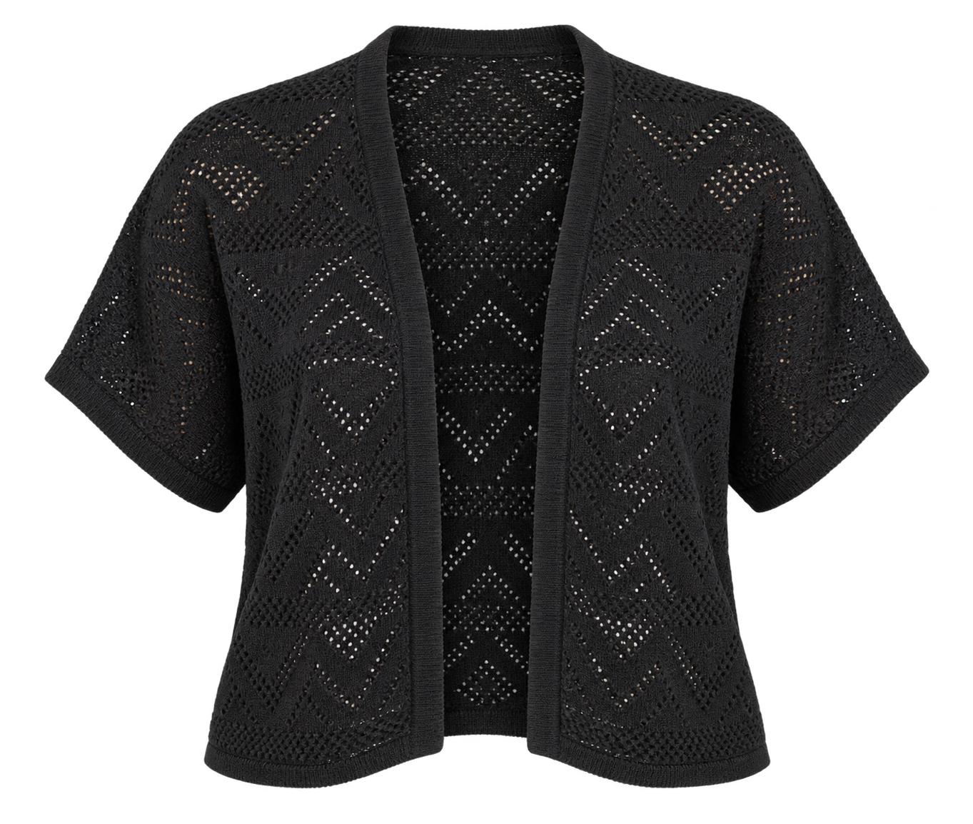  George Women’s Black Open Knit Short Sleeve Cardigan in UK Size 14. Lightweight, stylish and perfect for everyday layering. Available at UK Customer Returns.