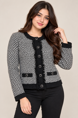 GEORGE Women Black & White Textured Button-Up Cardigan