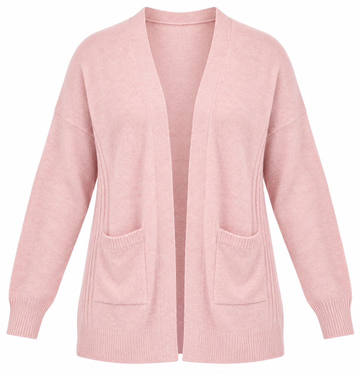  George Women’s Blush Pink Open Front Knit Cardigan in UK Size XL. Soft, relaxed design with long sleeves and front pockets for everyday layering.