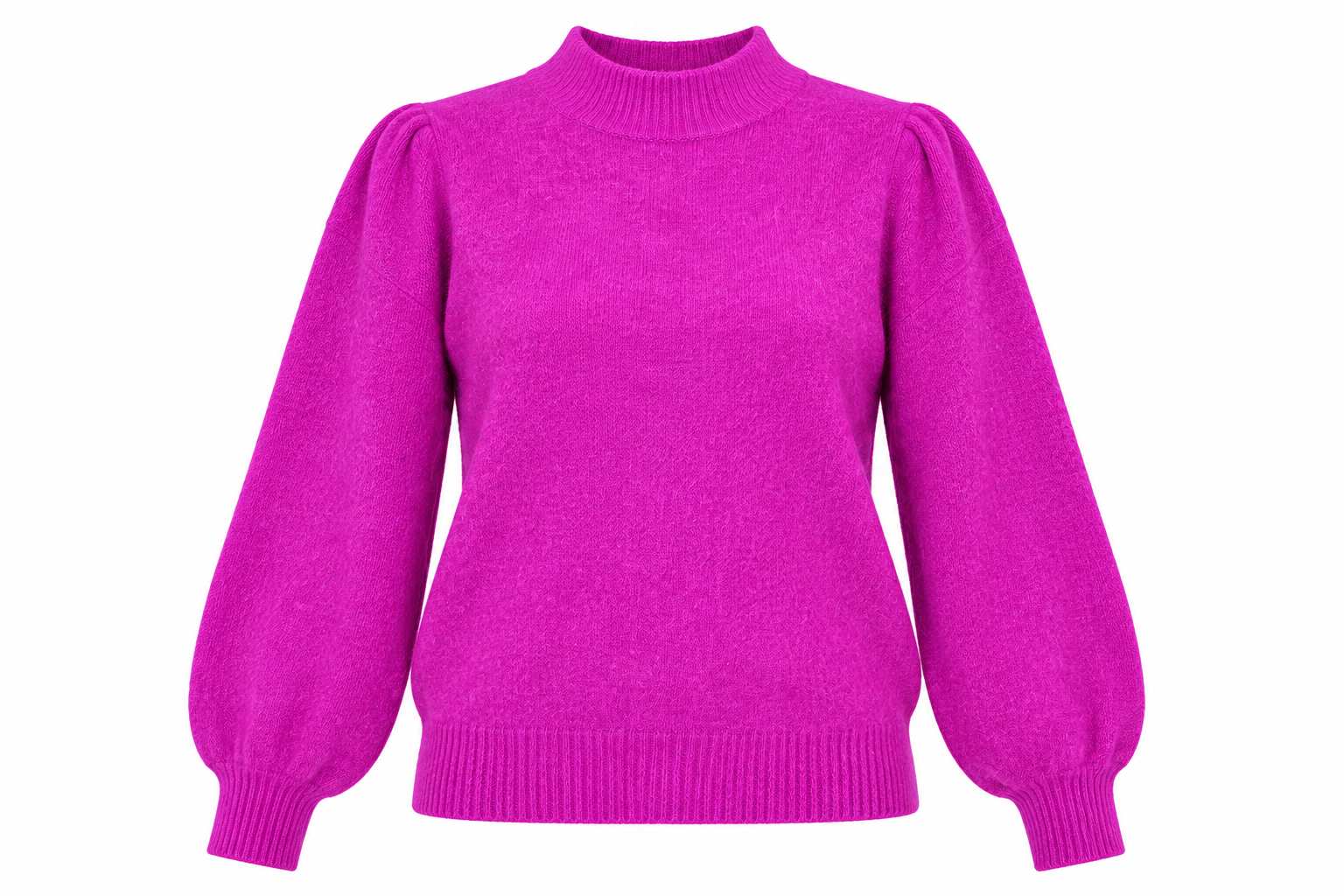 GEORGE Women’s Bright Pink Knit Jumper in UK Size L. A cosy high-neck sweater featuring balloon sleeves and ribbed trims, perfect for everyday wear.