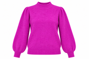 GEORGE Women’s Bright Pink Knit Jumper in UK Size L. A cosy high-neck sweater featuring balloon sleeves and ribbed trims, perfect for everyday wear.