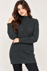 GEORGE Women Charcoal Grey Ribbed Knit Roll Neck Jumper Dress