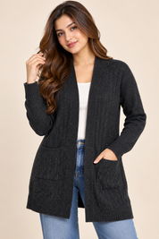 GEORGE women’s charcoal longline knitted cardigan in UK Size L. Open-front design with pockets, full sleeves and a comfortable relaxed fit.