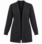 GEORGE women’s charcoal longline knitted cardigan in UK Size L. Open-front design with pockets, full sleeves and a comfortable relaxed fit.
