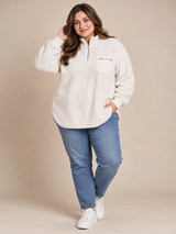 George Women Cream Teddy Fleece Half Zip Pullover Sweatshirt