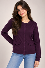GEORGE Women Dark Purple Button Cardigan