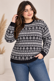 George Women’s Fair Isle Knit Jumper in UK Size 2XL. Cosy black and white Nordic-style sweater, ideal for casual autumn and winter wear.