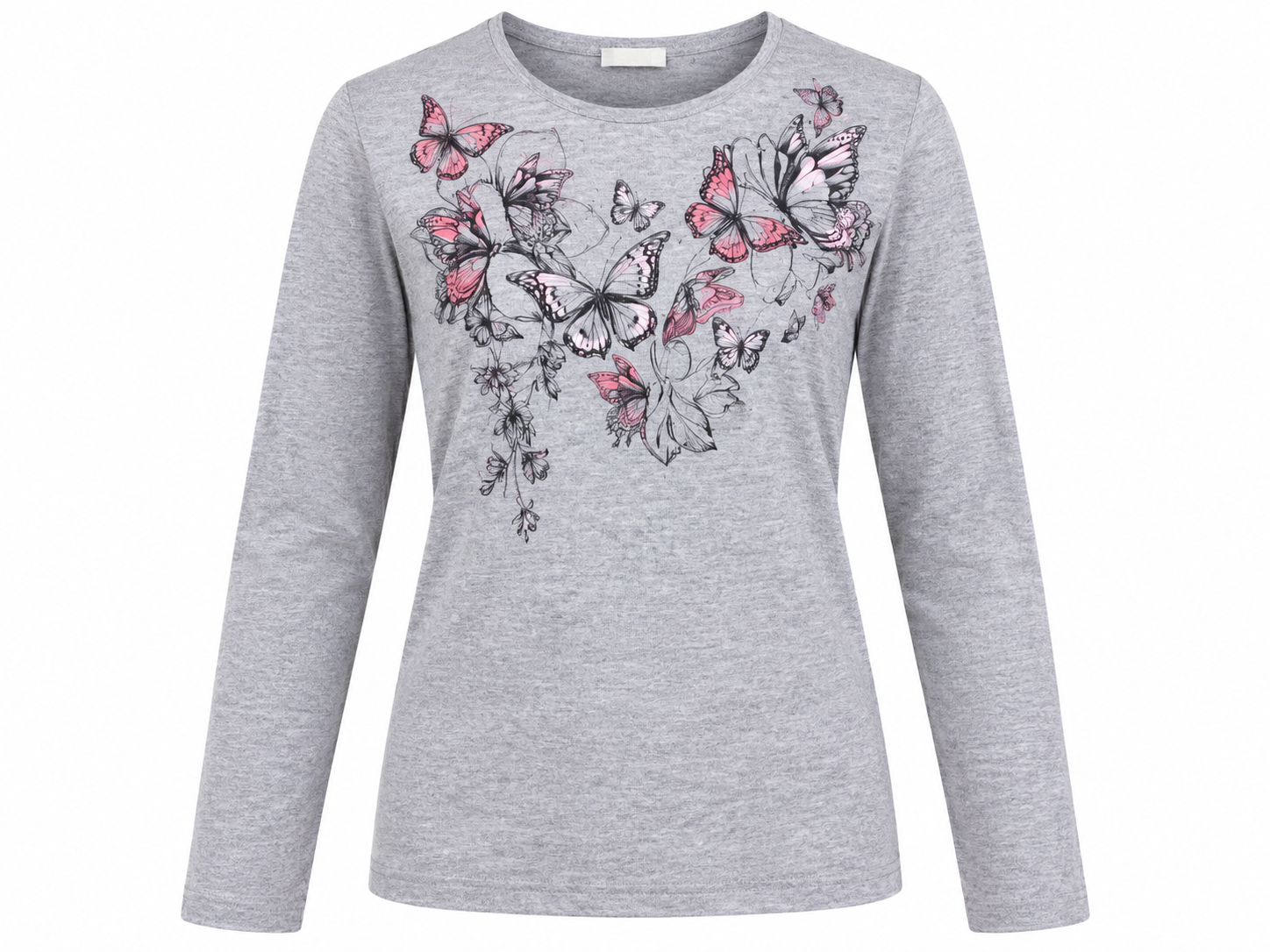  George women’s grey butterfly print long sleeve top in UK Size XS. Stylish, comfortable and versatile everyday wear with beautiful pink detailing.

