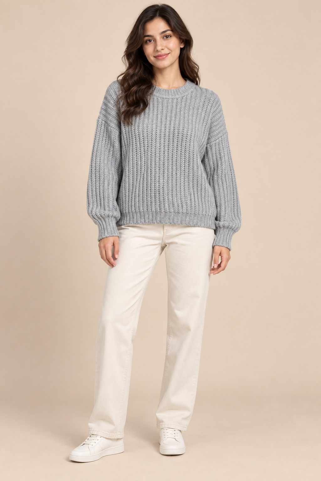  George women’s grey ribbed knit jumper in UK size L. Soft, cosy and stylish long-sleeve crew neck sweater—perfect for everyday winter outfits.