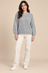 George Women Grey Ribbed Knit Jumper
