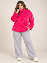 GEORGE Women Hot Pink Soft Plush Fleece High Neck Pullover