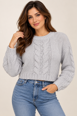 George Women Light Grey Cable Knit Cropped Jumper