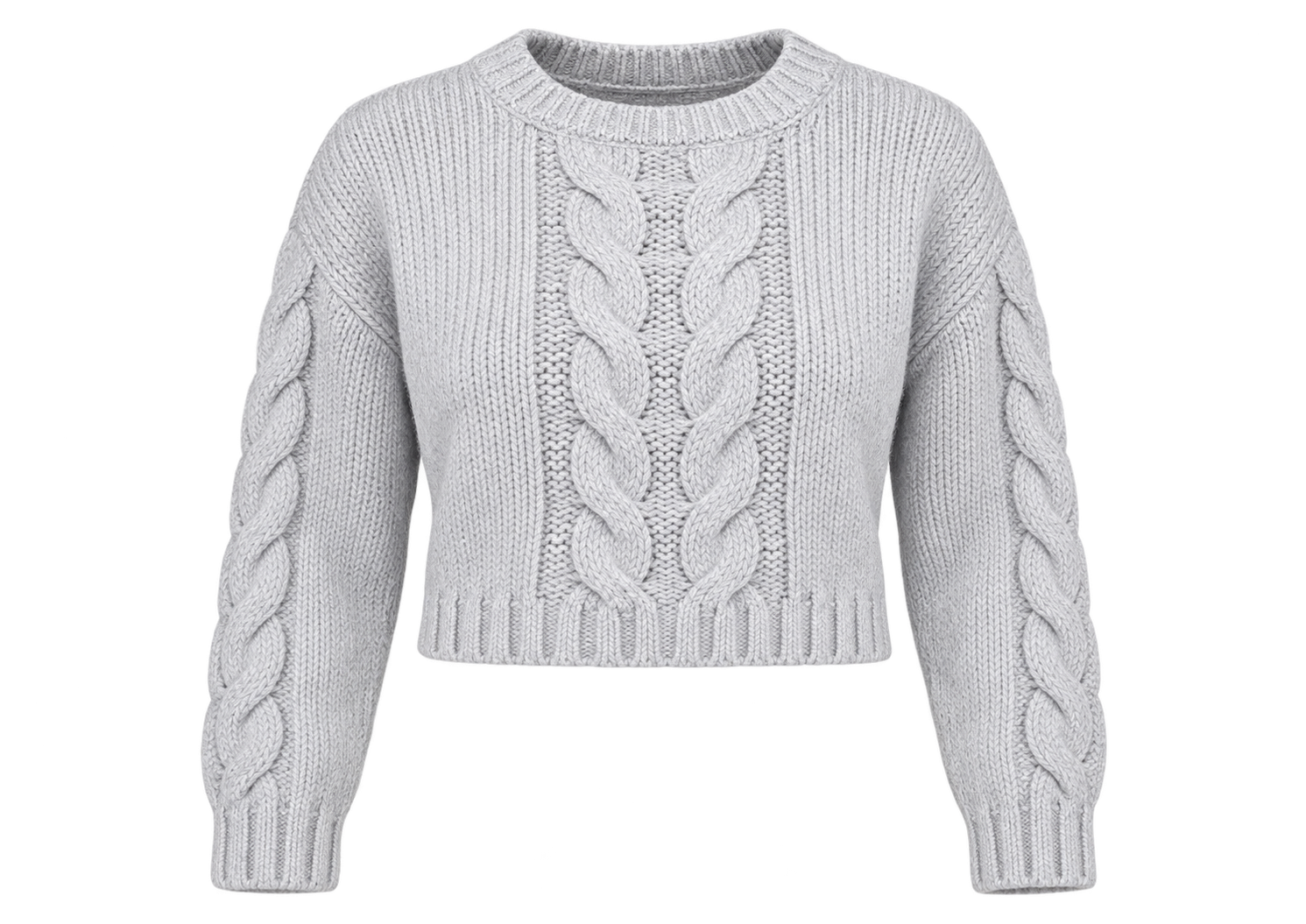  George women’s light grey cable knit cropped jumper in UK Size 10. Stylish crew neck, long sleeves and cosy textured knit for everyday wear.
