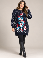 George Women's Navy Blue Christmas Snowman Knitted Jumper Dress in UK Size 14. Cosy festive knitwear, perfect for Christmas parties and winter outfits.