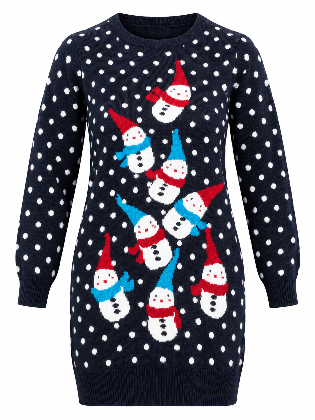 George Women's Navy Blue Christmas Snowman Knitted Jumper Dress in UK Size 14. Cosy festive knitwear, perfect for Christmas parties and winter outfits.