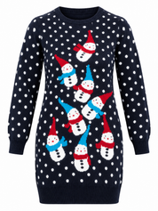 George Women's Navy Blue Christmas Snowman Knitted Jumper Dress in UK Size 14. Cosy festive knitwear, perfect for Christmas parties and winter outfits.