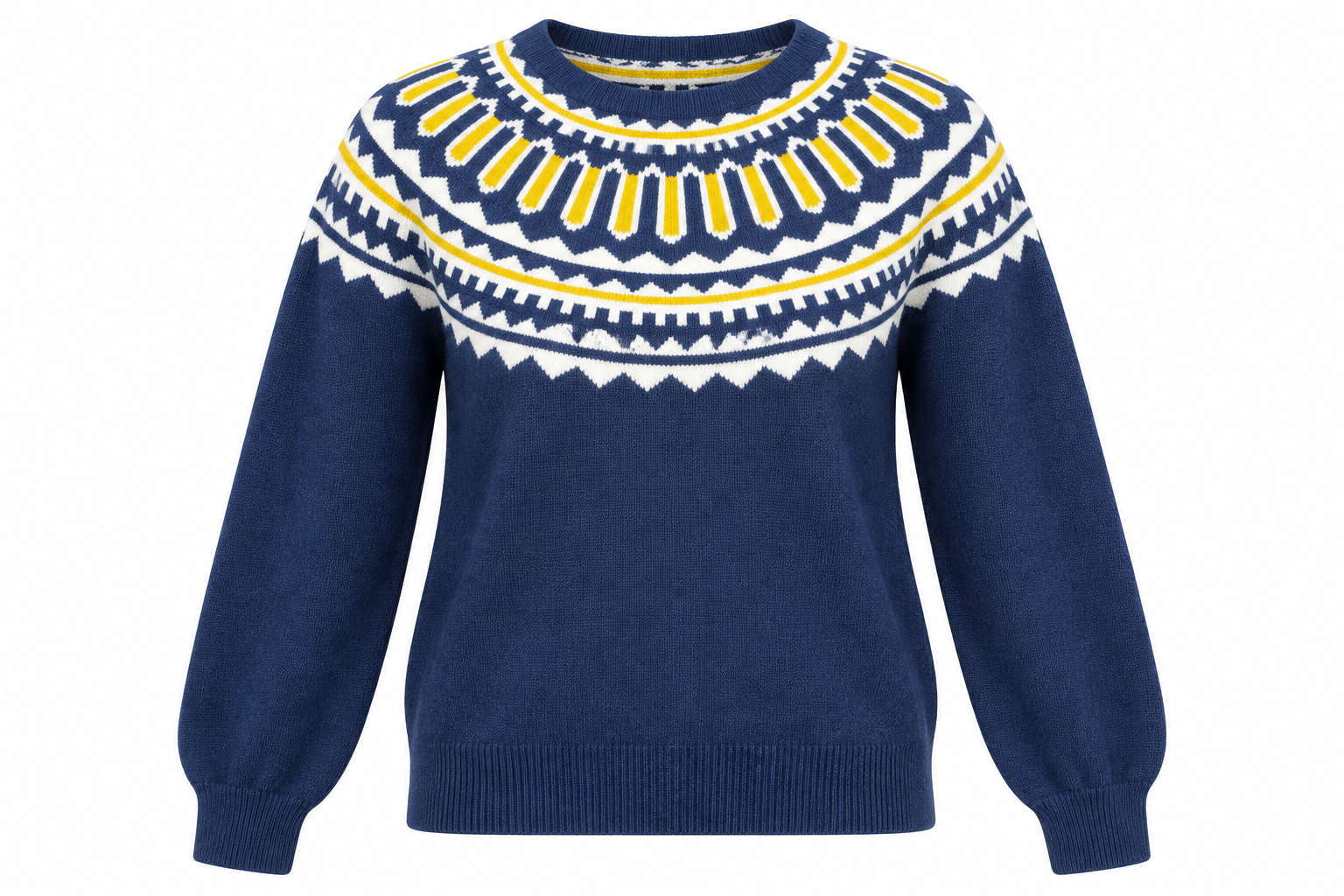  George Women’s Navy Fair Isle Knit Jumper in UK Size XL. Stylish white and yellow patterned winter sweater, ideal for casual wear and layering.

