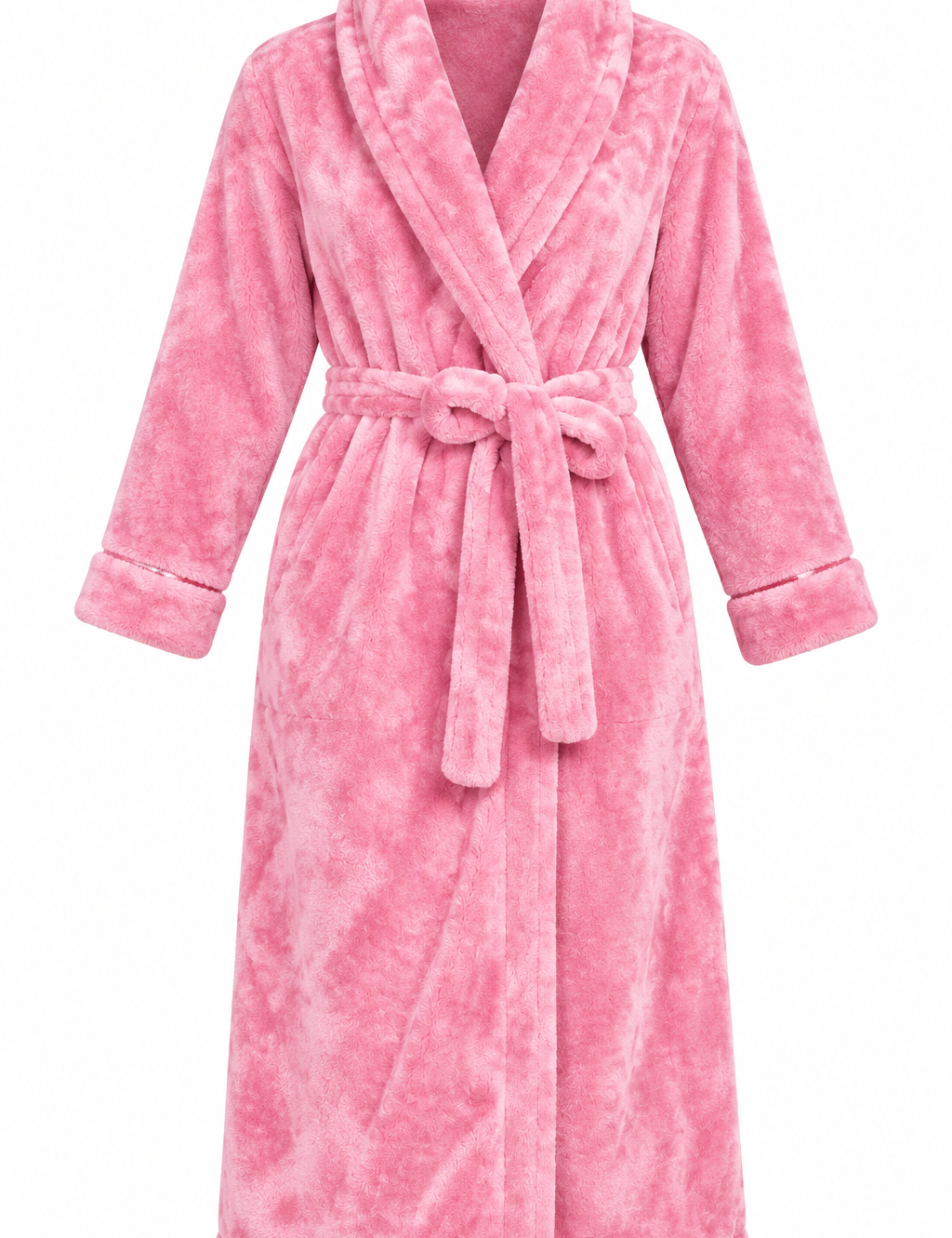  George women’s pink plush dressing gown in UK Size S. Soft, cosy long bathrobe with shawl collar and adjustable waist belt, perfect for loungewear.