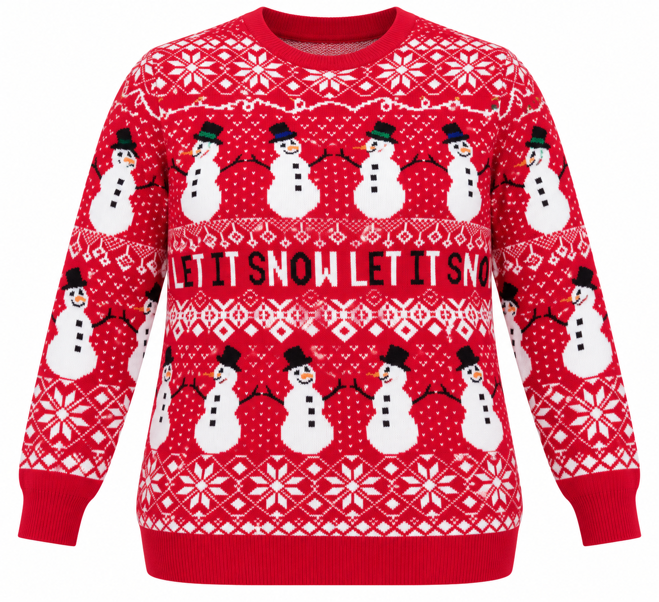 GEORGE Women's Red Christmas Snowman Jumper in UK Size XL. Festive Fair Isle knit sweater featuring snowflakes and Let It Snow design.