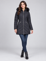 George Women Charcoal Quilted Hooded Coat