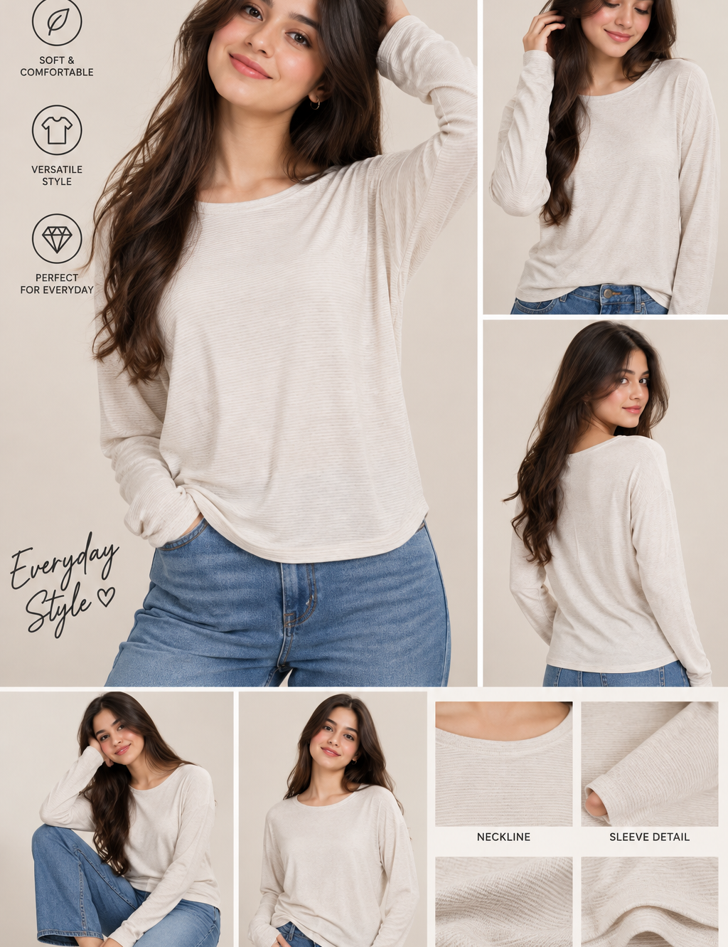 George women’s cream ribbed long sleeve top in UK Size S. Comfortable, versatile UK branded fashion in 4-star condition for everyday wear.
