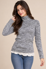 George Women’s Grey Marl Turtleneck Jumper with Ruffle Hem