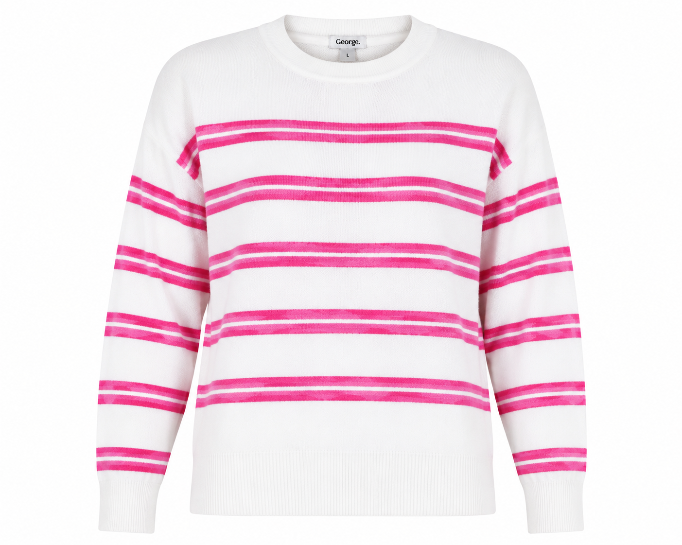  GEORGE Women’s White & Pink Striped Knit Jumper in Size L. Stylish, comfortable and versatile for casual everyday and seasonal outfits.