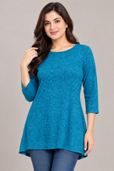 George Women Teal Blue Textured Knit Tunic Top