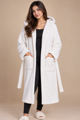 GEORGE Women White Hooded Fluffy Dressing Gown