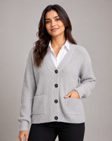 George Womens Light Grey Ribbed Knit Cardigan with Front Pockets