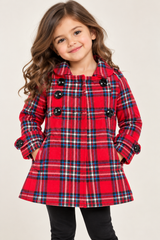 Girl 2 Girl Girls Red Tartan Check Double Breasted Winter Coat