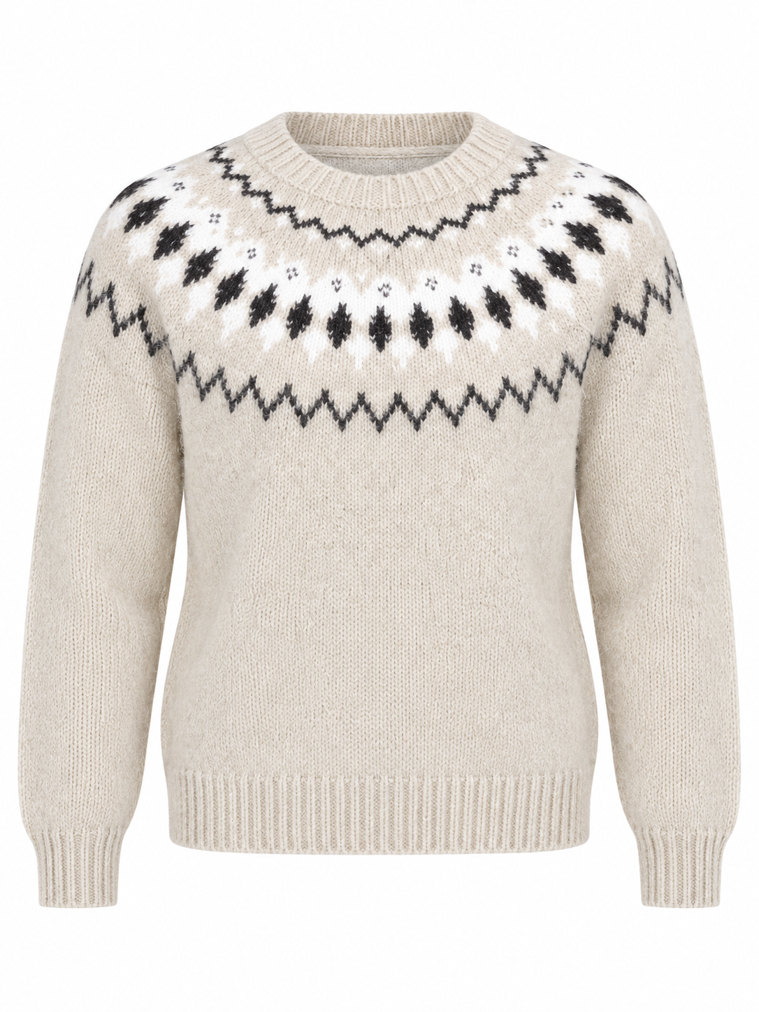GIRLS WEAR Cream Fair Isle Knitted Jumper in UK size 11–12 years. Stylish Nordic-pattern winter sweater with long sleeves and cosy ribbed detailing.