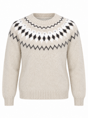 GIRLS WEAR Cream Fair Isle Knitted Jumper in UK size 11–12 years. Stylish Nordic-pattern winter sweater with long sleeves and cosy ribbed detailing.