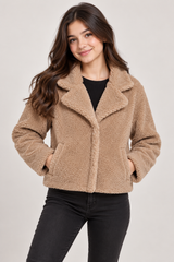GIRLSWEAR Girls Beige Teddy Fleece Jacket