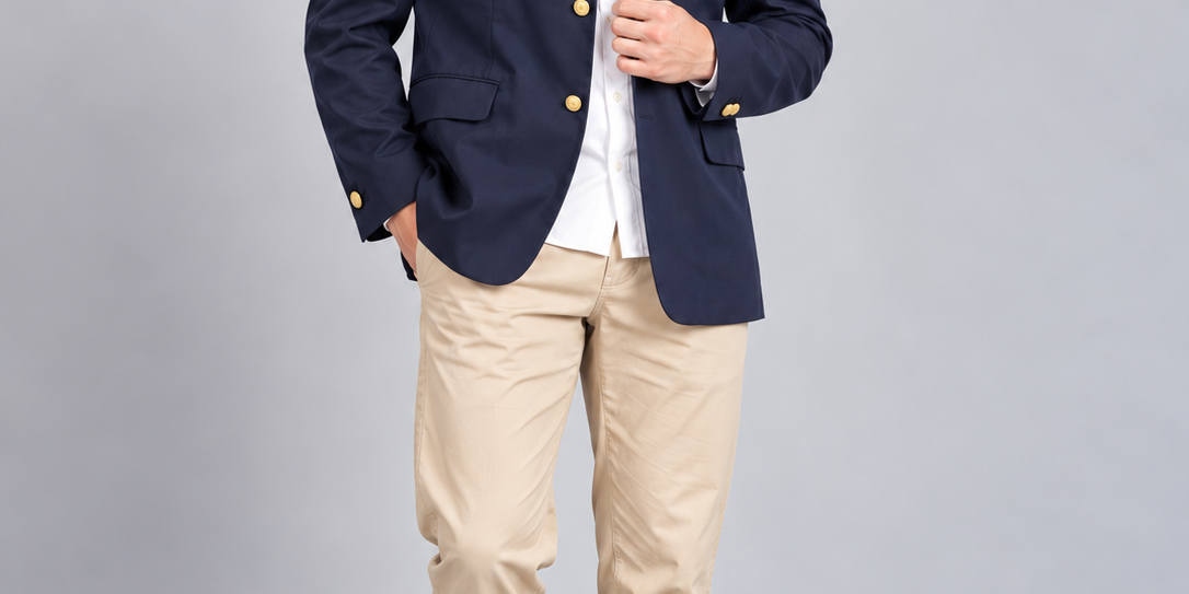GREENWOODS Men's Navy Blue Blazer in UK Size M. Gold buttons, smart tailored style, 20" chest and 31" length. Available at UK Customer Returns.