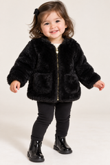 H&M Baby Girls Black Faux Fur Zip Jacket