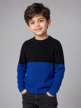 H&M Boys Black & Royal Blue Ribbed Colour Block Jumper