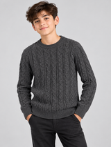 H&M Boys Charcoal Grey Cable Knit Crew Neck Jumper