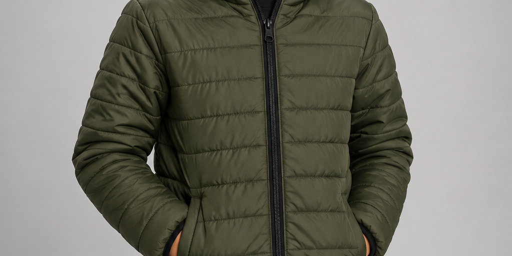 H&M Boys Olive Green Quilted Puffer Jacket in UK size 8-10 years. Stylish hooded padded jacket with full zip, long sleeves and practical pockets.