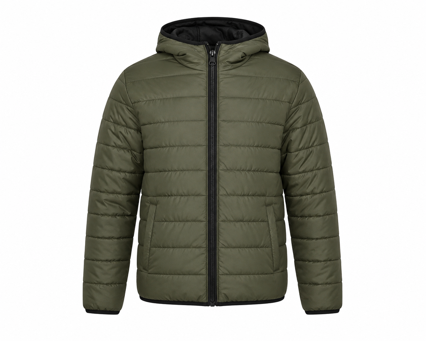  H&M Boys Olive Green Quilted Puffer Jacket in UK size 8-10 years. Stylish hooded padded jacket with full zip, long sleeves and practical pockets.