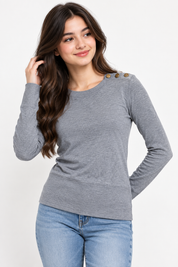  H&M girls grey long sleeve top in UK Size M featuring stylish gold-tone shoulder buttons. 4-star rated branded fashion at UK Customer Returns.