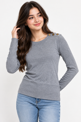 H&M Girl Grey Long Sleeve Top with Gold Button