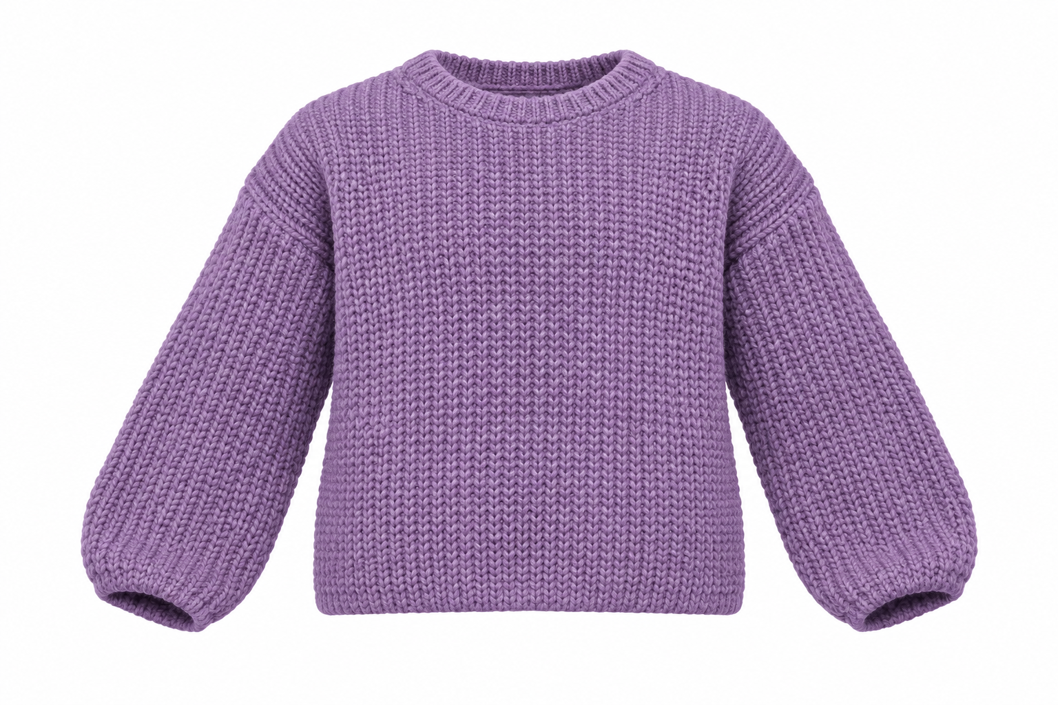   H&M girls’ purple chunky knit sweater, UK size 6–8 years. A relaxed crew-neck jumper with long sleeves for everyday layering.