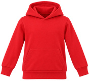 H&M girls red pullover hoodie in UK size 6–8 years, featuring a hood, kangaroo pocket, long sleeves and ribbed trims. Stylish everyday kidswear.