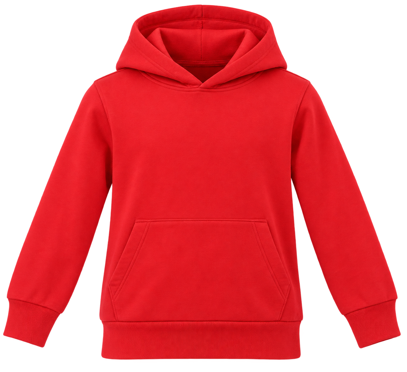 H&M girls red pullover hoodie in UK size 6–8 years, featuring a hood, kangaroo pocket, long sleeves and ribbed trims. Stylish everyday kidswear.