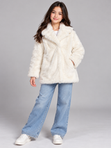 H&M Girls Cream Faux Fur Fluffy Winter Coat