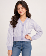H&M Girls Lilac & White Striped Knitted Cardigan